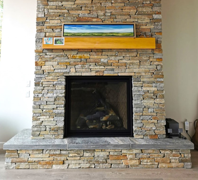 rock chimney and fireplace